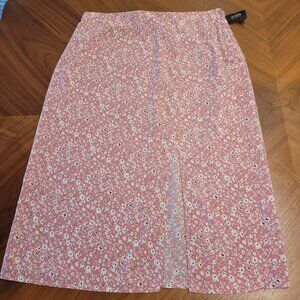 Modcloth Lightweight Pink Floral Midi Skirt (L)